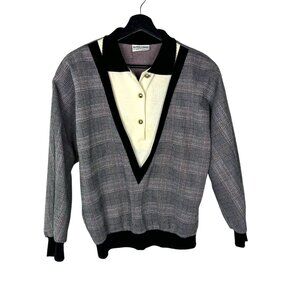 Vintage 90s Alfred Dunner Black White Plaid Sweater Long Sleeve Top Large